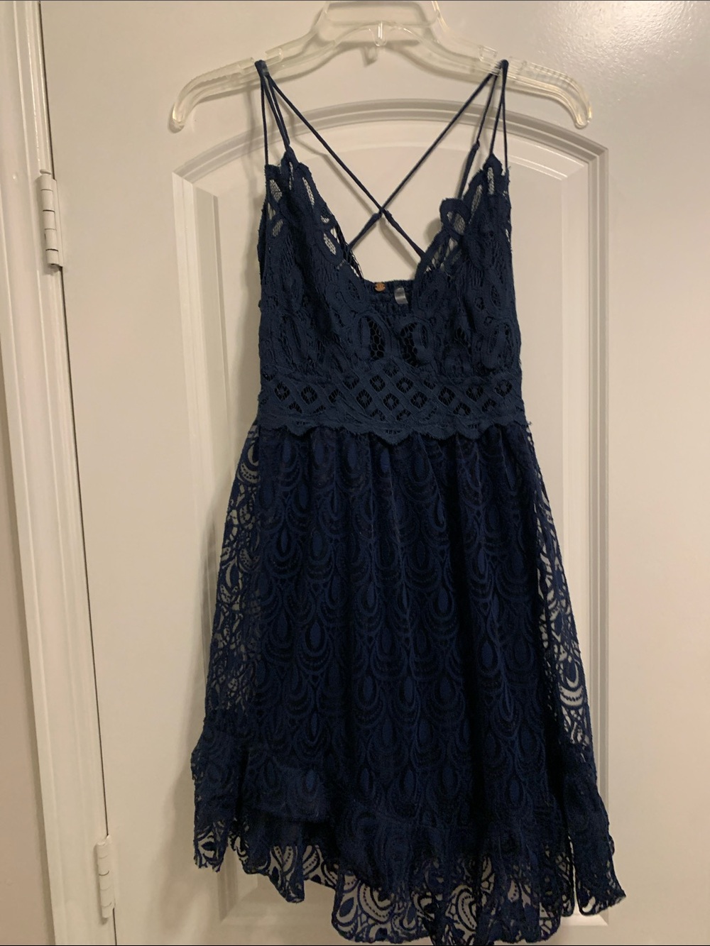 FP One Lace Fit & Flare Mini Dress in Navy Sz M